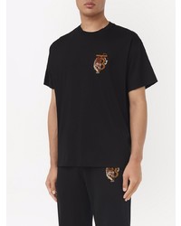 schwarzes besticktes T-Shirt mit einem Rundhalsausschnitt von Burberry