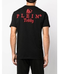 schwarzes besticktes T-Shirt mit einem Rundhalsausschnitt von Philipp Plein