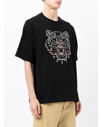 schwarzes besticktes T-Shirt mit einem Rundhalsausschnitt von Kenzo