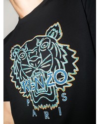 schwarzes besticktes T-Shirt mit einem Rundhalsausschnitt von Kenzo