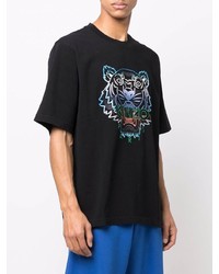 schwarzes besticktes T-Shirt mit einem Rundhalsausschnitt von Kenzo