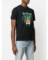 schwarzes besticktes T-Shirt mit einem Rundhalsausschnitt von Kenzo