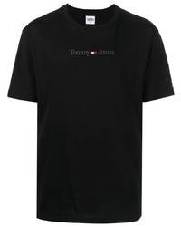 schwarzes besticktes T-Shirt mit einem Rundhalsausschnitt von Tommy Jeans