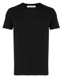 schwarzes besticktes T-Shirt mit einem Rundhalsausschnitt von Trussardi