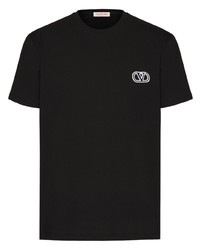 schwarzes besticktes T-Shirt mit einem Rundhalsausschnitt von Valentino