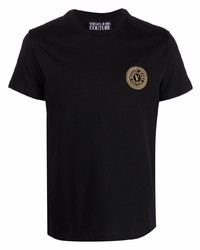 schwarzes besticktes T-Shirt mit einem Rundhalsausschnitt von VERSACE JEANS COUTURE