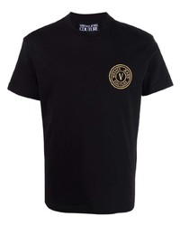 schwarzes besticktes T-Shirt mit einem Rundhalsausschnitt von VERSACE JEANS COUTURE