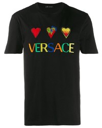 schwarzes besticktes T-Shirt mit einem Rundhalsausschnitt von Versace