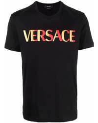 schwarzes besticktes T-Shirt mit einem Rundhalsausschnitt von Versace