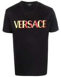 schwarzes besticktes T-Shirt mit einem Rundhalsausschnitt von Versace