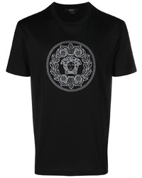 schwarzes besticktes T-Shirt mit einem Rundhalsausschnitt von Versace