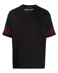 schwarzes besticktes T-Shirt mit einem Rundhalsausschnitt von Vision Of Super