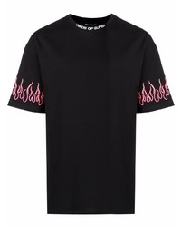 schwarzes besticktes T-Shirt mit einem Rundhalsausschnitt von Vision Of Super