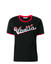 schwarzes besticktes T-Shirt mit einem Rundhalsausschnitt von Vivetta