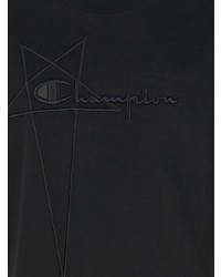 schwarzes besticktes T-Shirt mit einem Rundhalsausschnitt von Rick Owens