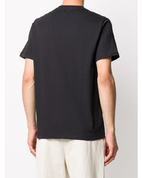 schwarzes besticktes T-Shirt mit einem Rundhalsausschnitt von Raf Simons