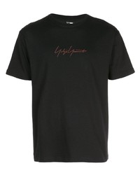 schwarzes besticktes T-Shirt mit einem Rundhalsausschnitt von Yohji Yamamoto