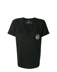 schwarzes besticktes T-Shirt mit einem V-Ausschnitt von Balmain
