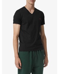 schwarzes besticktes T-Shirt mit einem V-Ausschnitt von Burberry