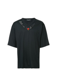 schwarzes besticktes T-Shirt mit einem V-Ausschnitt von Dolce & Gabbana
