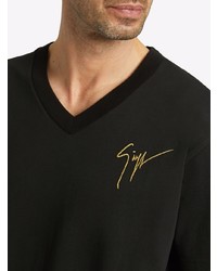 schwarzes besticktes T-Shirt mit einem V-Ausschnitt von Giuseppe Zanotti