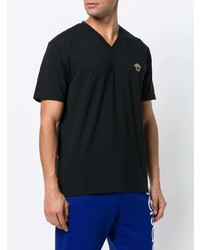 schwarzes besticktes T-Shirt mit einem V-Ausschnitt von Versace