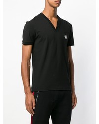 schwarzes besticktes T-Shirt mit einem V-Ausschnitt von Dolce & Gabbana Underwear