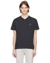 schwarzes besticktes T-Shirt mit einem V-Ausschnitt von Polo Ralph Lauren