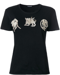 schwarzes besticktes T-shirt von Alexander McQueen