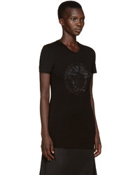 schwarzes besticktes T-shirt von Versace