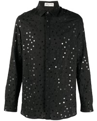 schwarzes besticktes Wolllangarmhemd von Saint Laurent