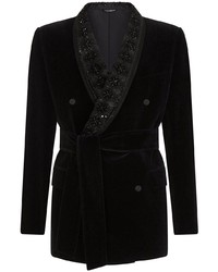 schwarzes besticktes Zweireiher-Sakko aus Samt von Dolce & Gabbana