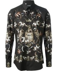 schwarzes Businesshemd mit Blumenmuster von Dolce & Gabbana