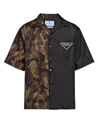 schwarzes Camouflage Kurzarmhemd von Prada