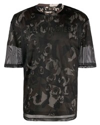 schwarzes Camouflage T-Shirt mit einem Rundhalsausschnitt aus Netzstoff