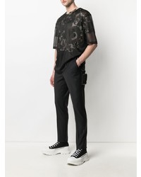 schwarzes Camouflage T-Shirt mit einem Rundhalsausschnitt aus Netzstoff von Les Hommes