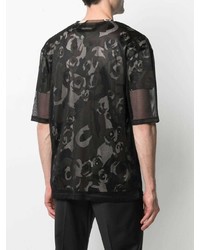 schwarzes Camouflage T-Shirt mit einem Rundhalsausschnitt aus Netzstoff von Les Hommes