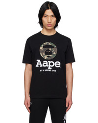 schwarzes Camouflage T-Shirt mit einem Rundhalsausschnitt von AAPE BY A BATHING APE