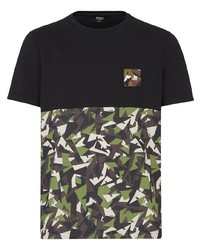schwarzes Camouflage T-Shirt mit einem Rundhalsausschnitt von Fendi