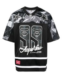 schwarzes Camouflage T-Shirt mit einem V-Ausschnitt von AAPE BY A BATHING APE
