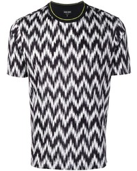 schwarzes T-Shirt mit einem Rundhalsausschnitt mit Chevron-Muster von Giorgio Armani