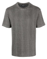 schwarzes T-Shirt mit einem Rundhalsausschnitt mit Chevron-Muster von Giorgio Armani