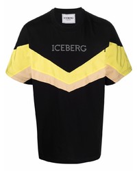 schwarzes T-Shirt mit einem Rundhalsausschnitt mit Chevron-Muster von Iceberg
