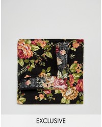 schwarzes Einstecktuch mit Blumenmuster von Reclaimed Vintage