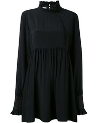 schwarzes Kleid mit Falten von Paco Rabanne