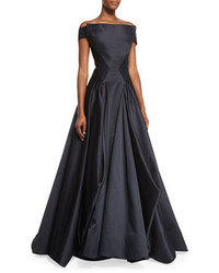 schwarzes Satin Ballkleid mit Falten