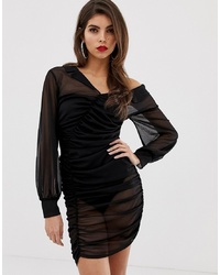 schwarzes figurbetontes Kleid aus Netzstoff von ASOS DESIGN