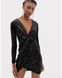 schwarzes figurbetontes Kleid mit Leopardenmuster von New Look