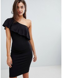 schwarzes figurbetontes Kleid mit Rüschen von Minimum