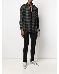 schwarzes Flanell Langarmhemd mit Schottenmuster von Saint Laurent